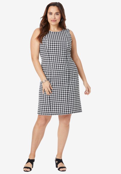 Bi-Stretch Sheath Dress, IVORY HOUNDSTOOTH, hi-res image number null