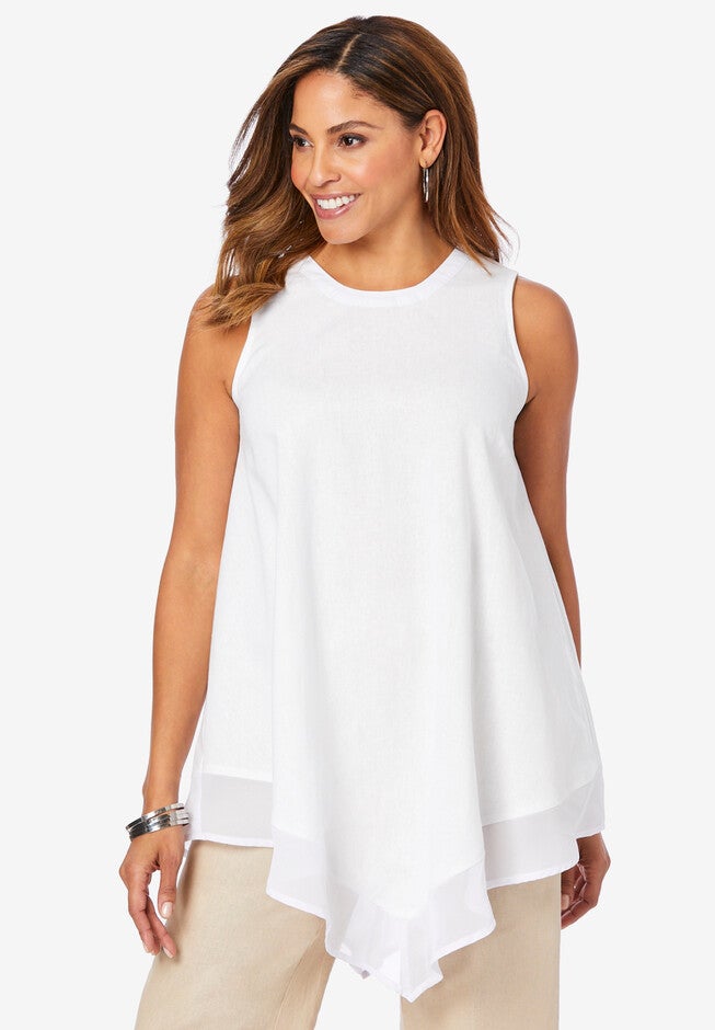 Linen Handkerchief Hem Blouse, WHITE, hi-res image number null