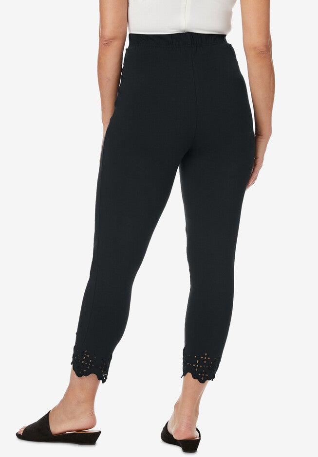 Stretch Cotton Eyelet Capri Legging, , on-hover image number null