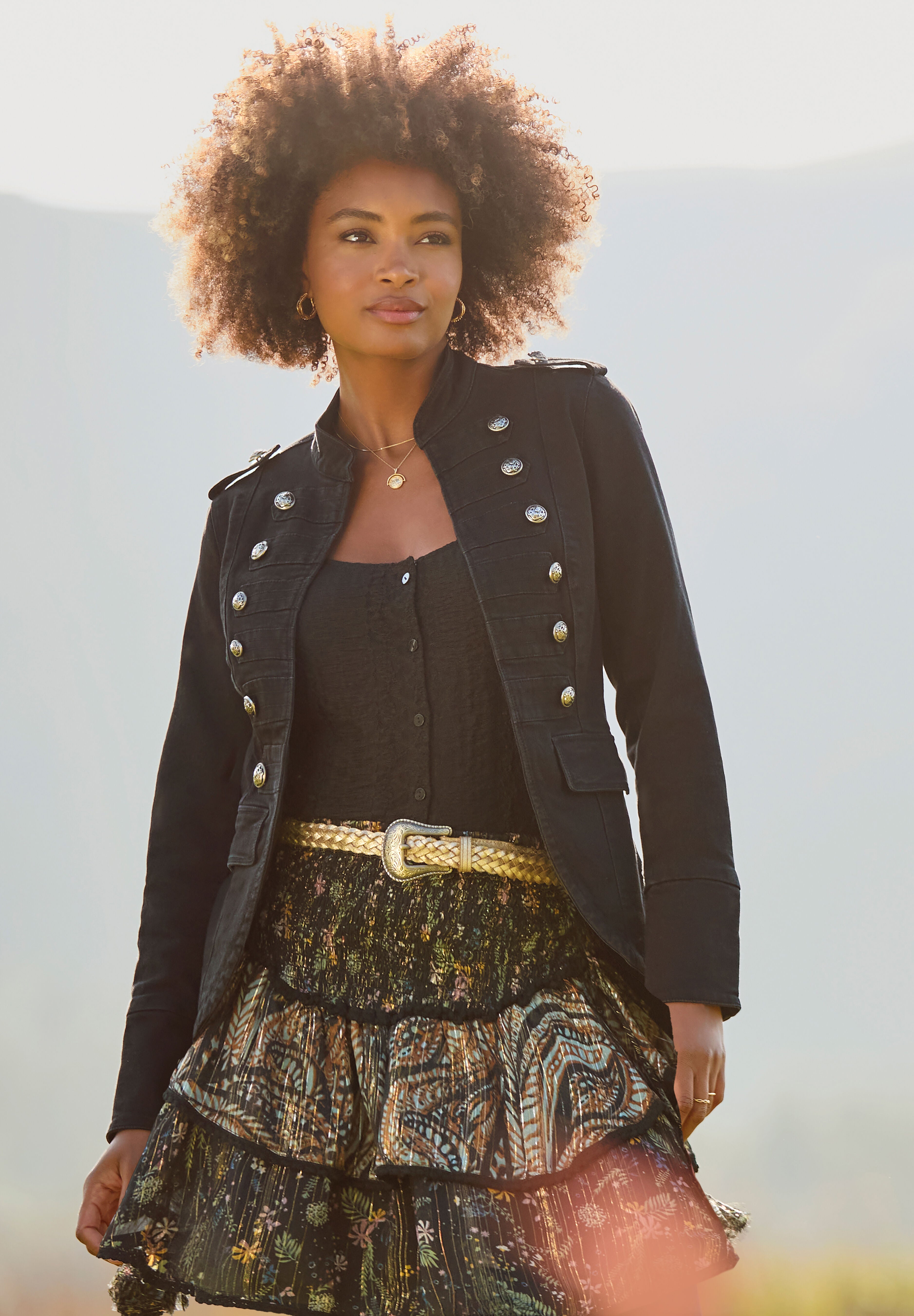 Denim Military Jacket, BLACK, alternate image number 6