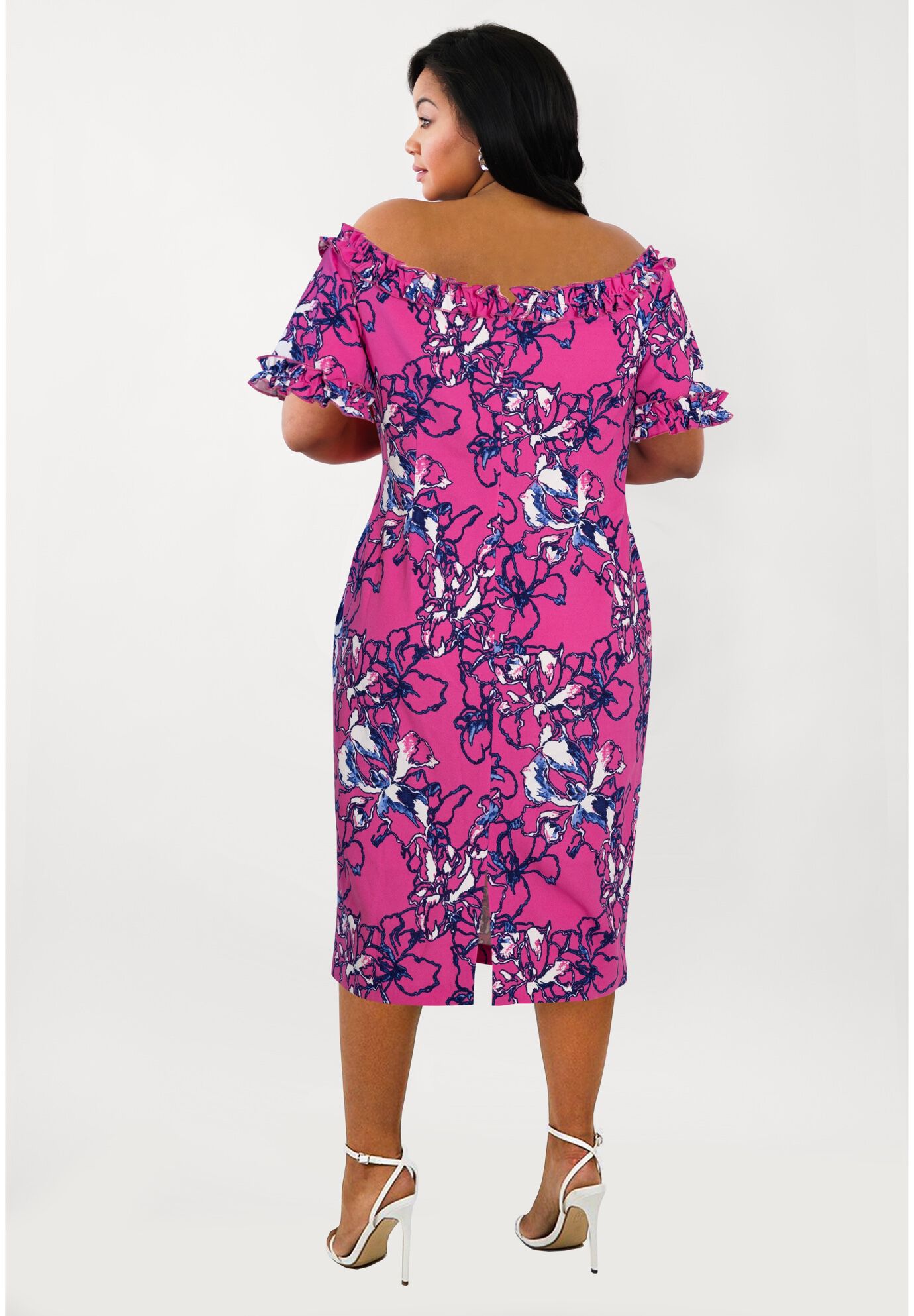 Misses Size Floral Midi Dress, PINK, on-hover image number 1
