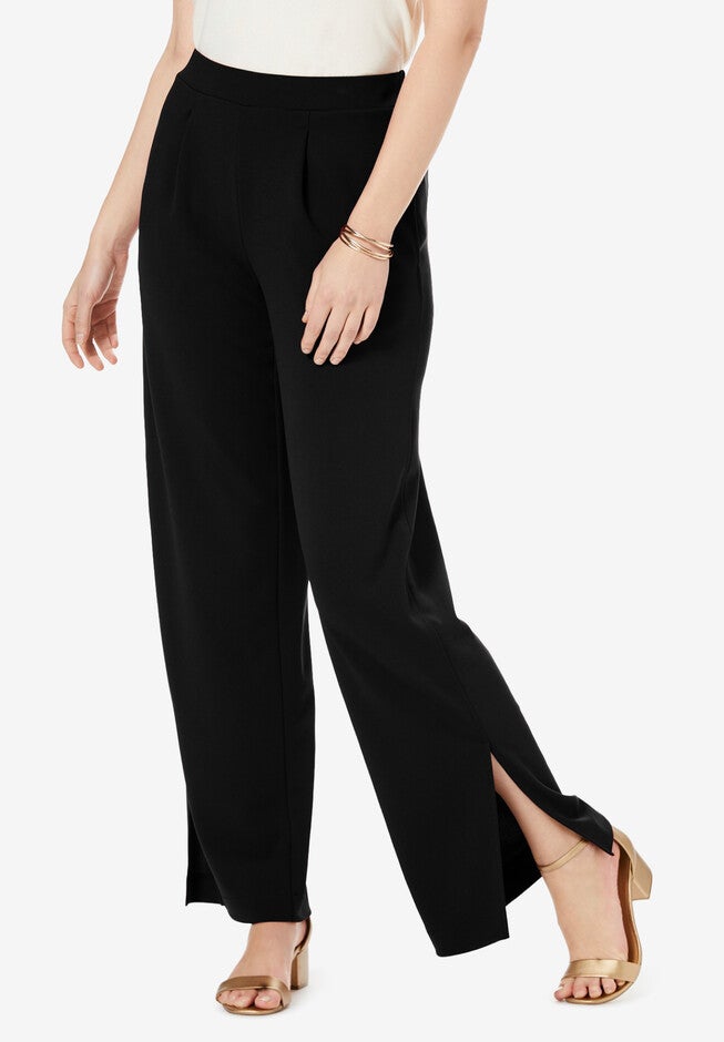 Knit Crepe Side-Slit Pant, BLACK, hi-res image number null