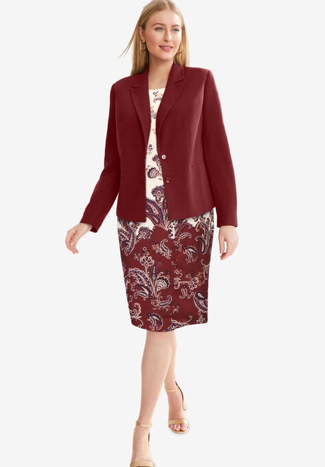 Single Breasted Jacket Dress, RICH BURGUNDY PAISLEY PRINT, hi-res image number null