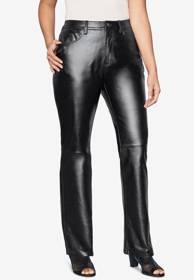 Straight Leg Leather Pants, BLACK, hi-res image number 0