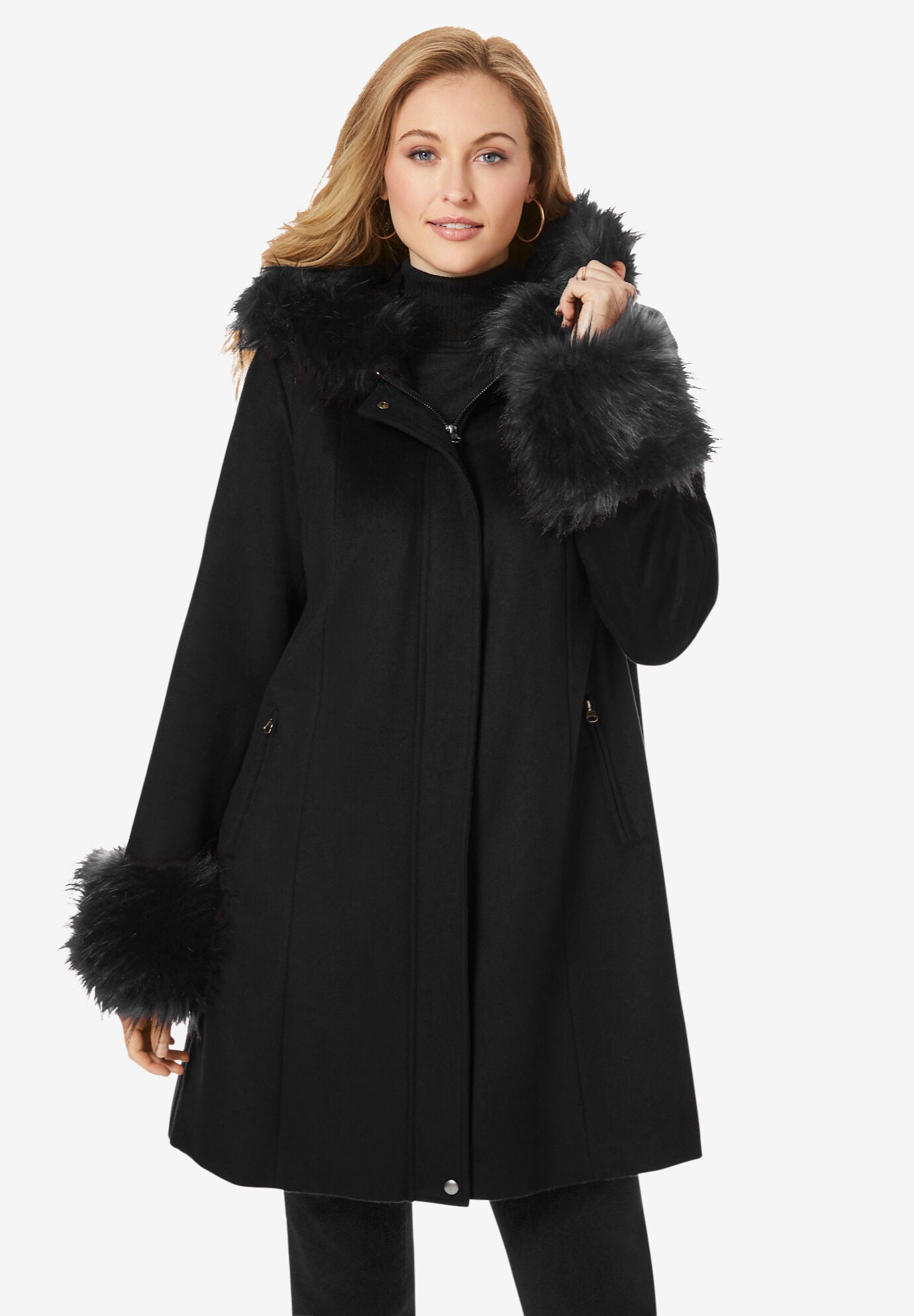 Henleys black parka jacket with faux fur trim hood store