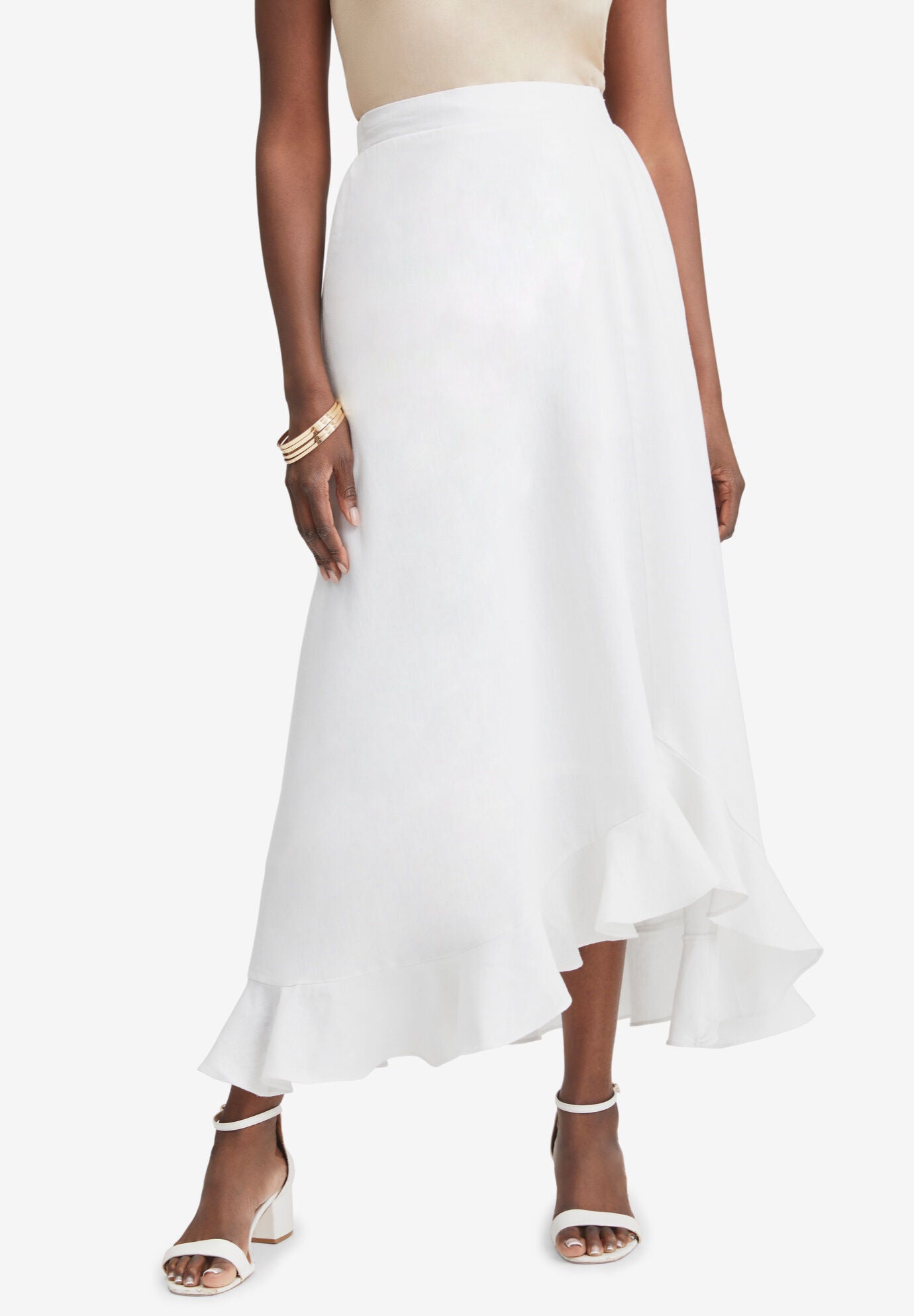 Linen Ruffle Maxi Skirt, WHITE, hi-res image number 0