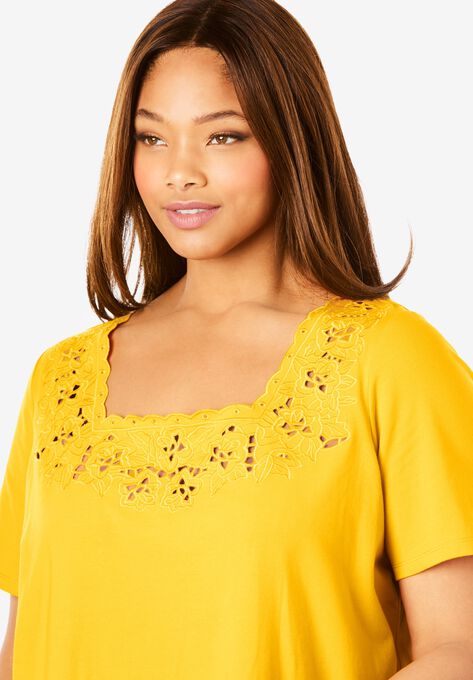 Eyelet Cutout Tee, , alternate image number null