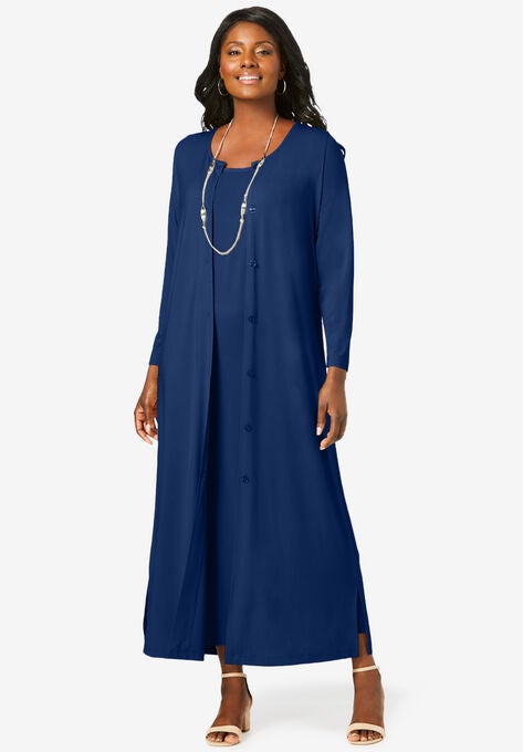 2-Piece Knit Duster Set, EVENING BLUE, hi-res image number null