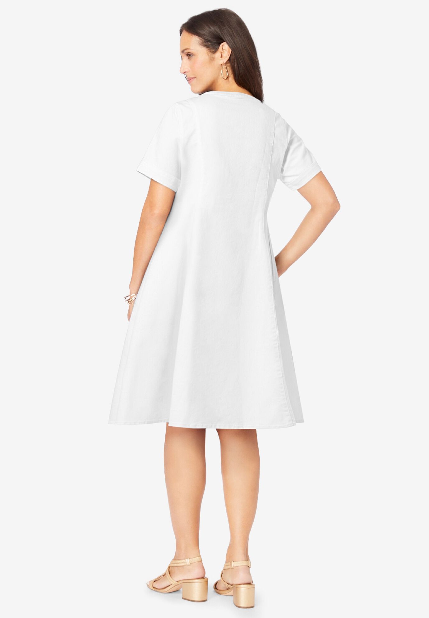 Button Front Denim Dress, WHITE, on-hover image number 1