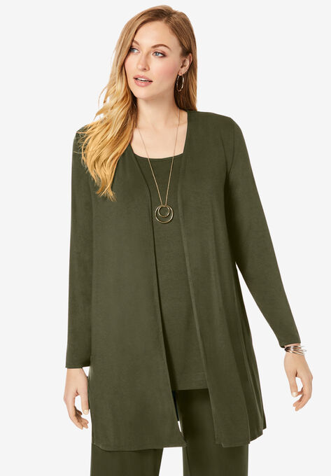 Everyday Knit Open Front Cardigan, DARK OLIVE GREEN, hi-res image number null