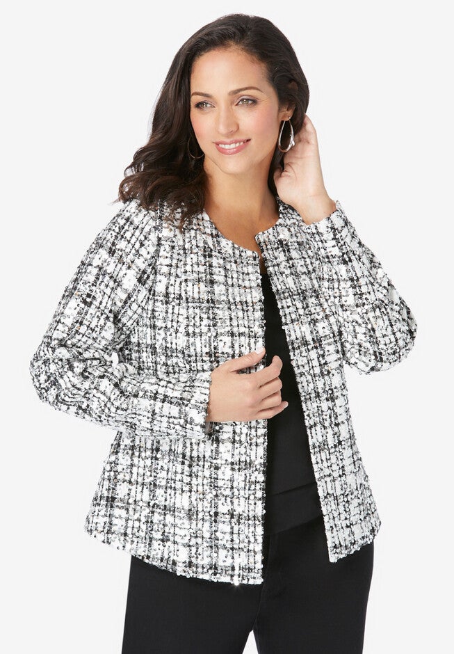 Sequin Tweed Lady Jacket, PLAID SEQUIN, hi-res image number null