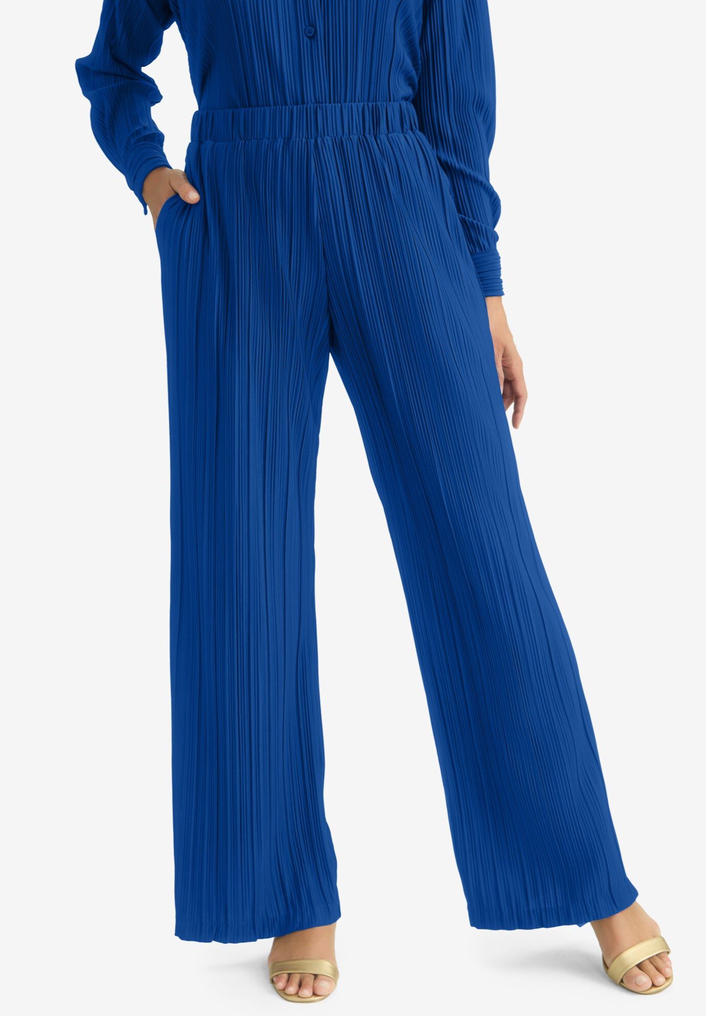 Plisse Wide-Leg Trouser