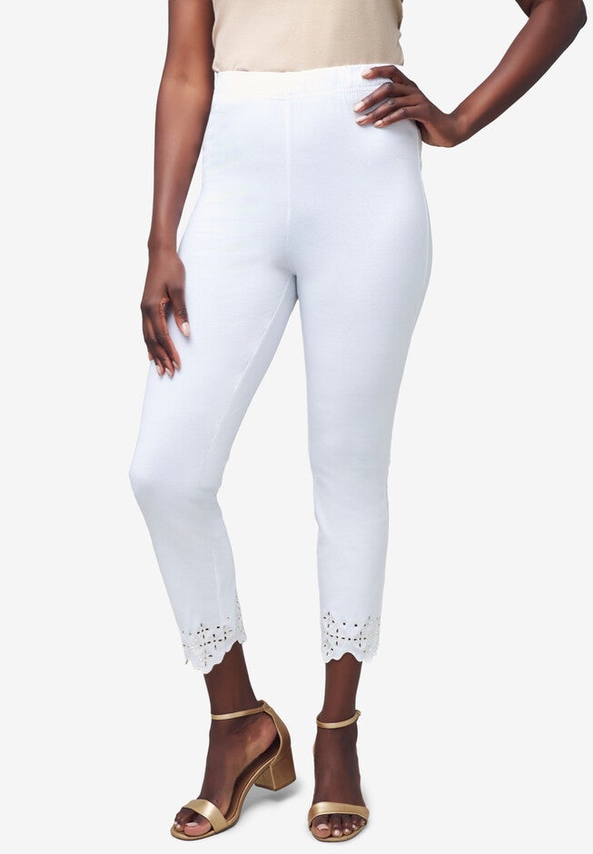 Stretch Cotton Eyelet Capri Legging, WHITE FLORAL EYELET, hi-res image number null