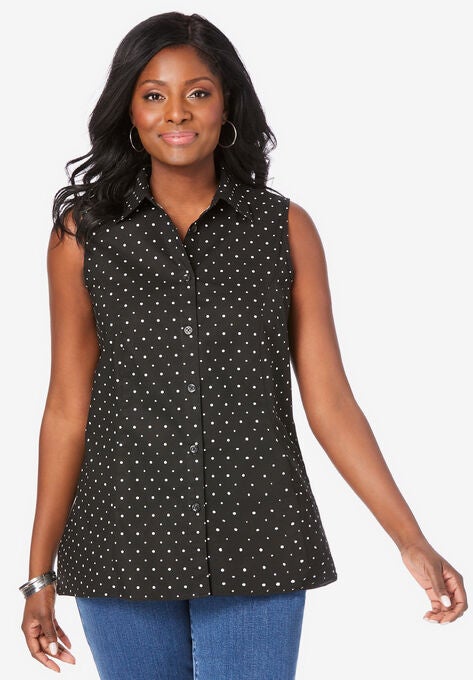 Poplin Sleeveless Shirt, BLACK DOT, hi-res image number null