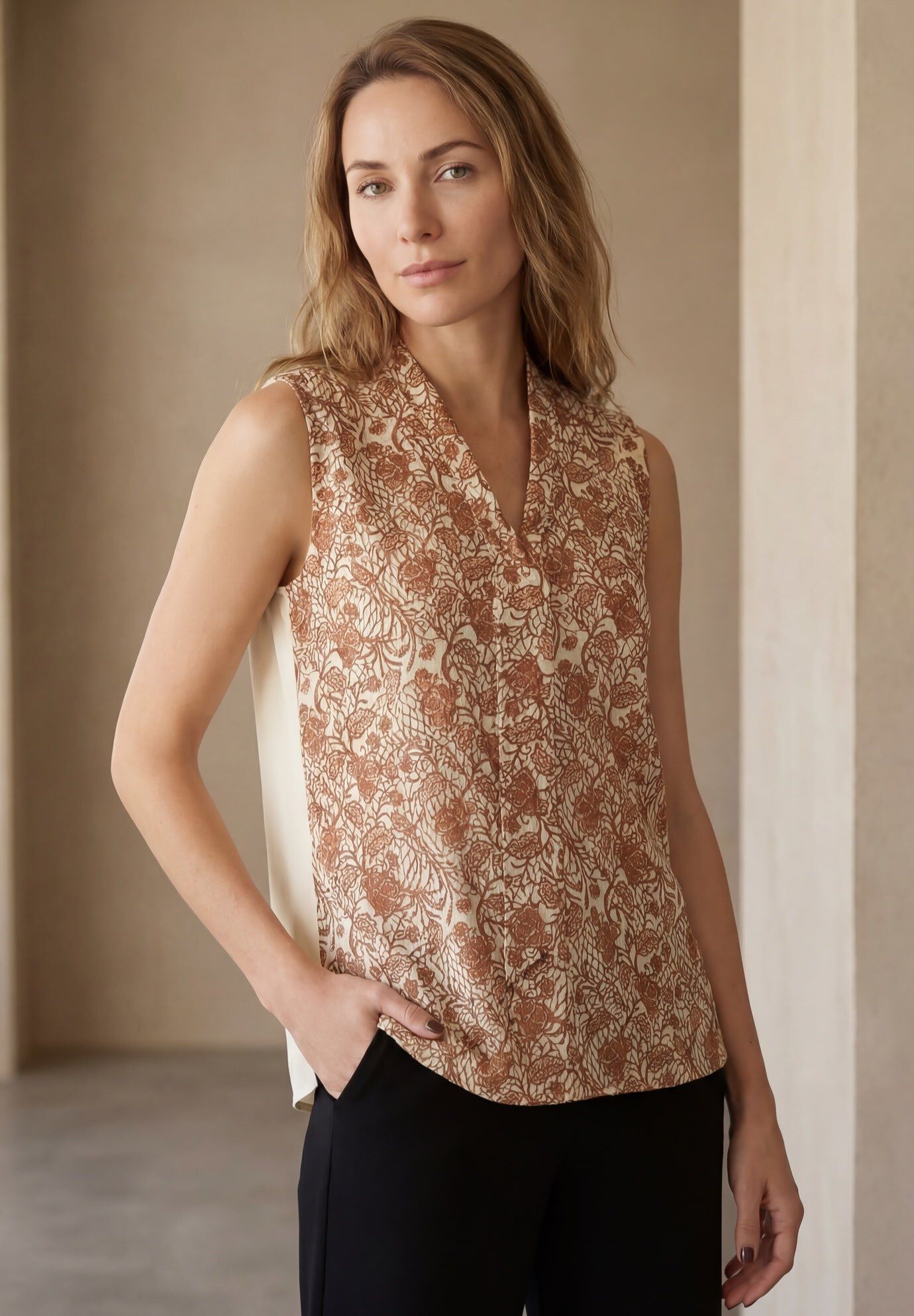 Uptown Sleeveless Tie-Neck Blouse