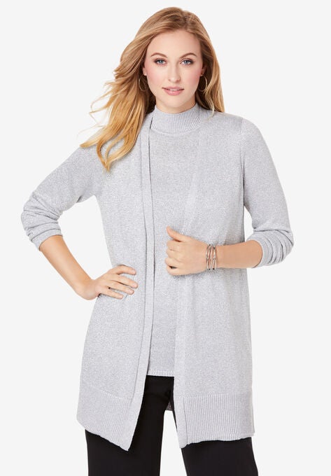 Shimmer Cardigan Sweater, SILVER, hi-res image number null