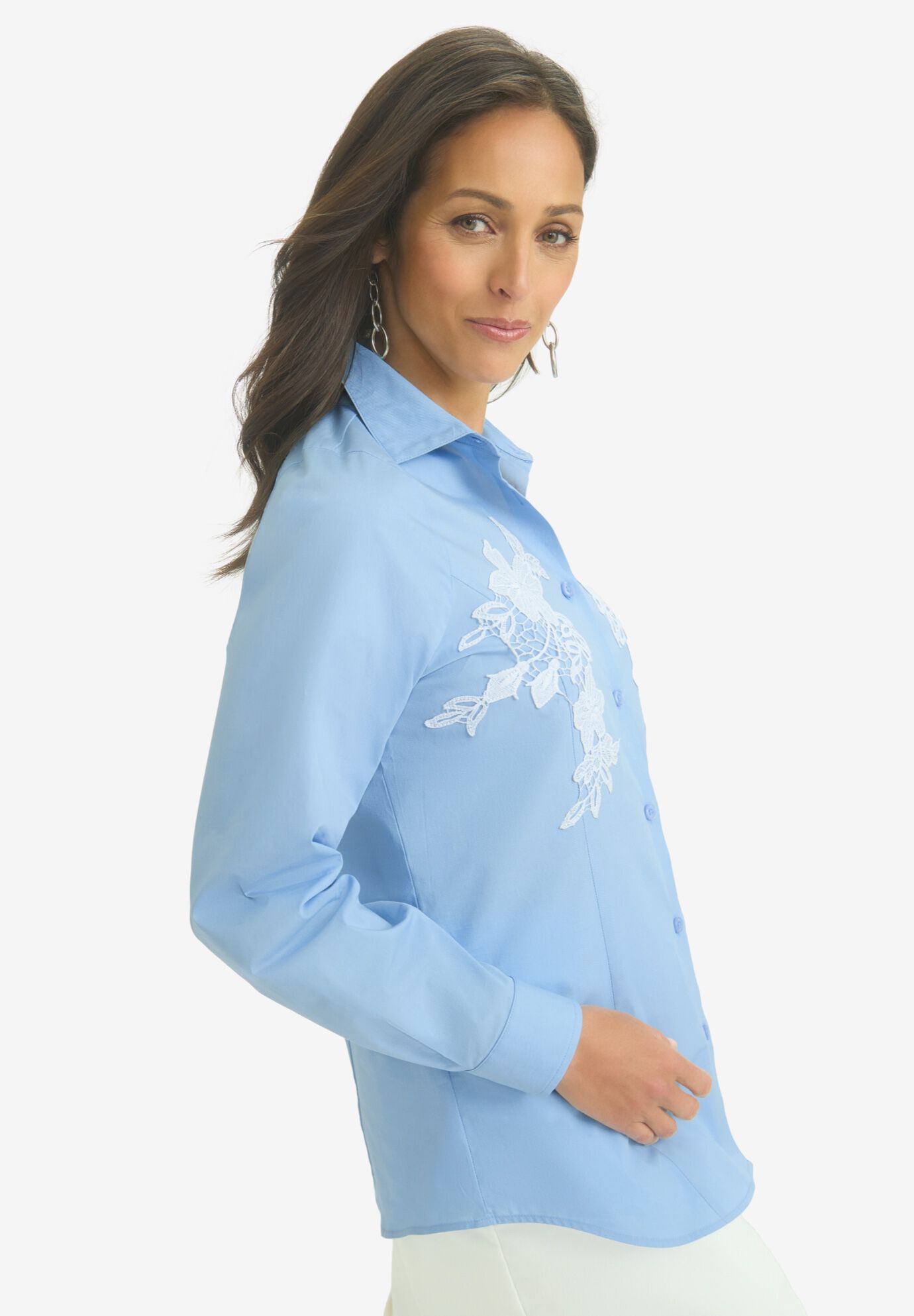 Applique Poplin Shirt, SKY BLUE, alternate image number 2