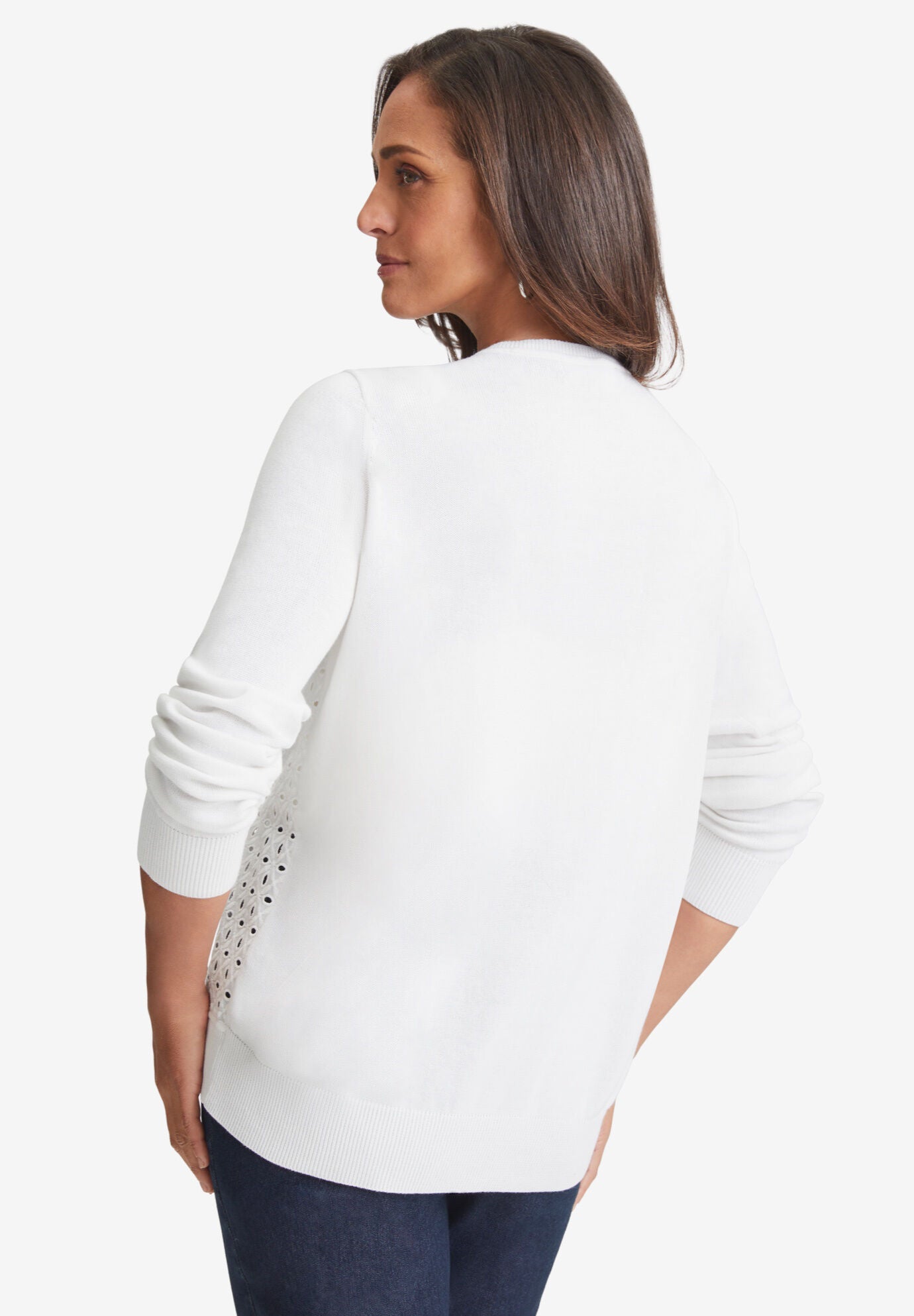 Fine Gauge Eyelet Cardigan, , alternate image number 2