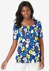 Square Neck Tee, NAVY LAYERED FLOWER, hi-res image number null