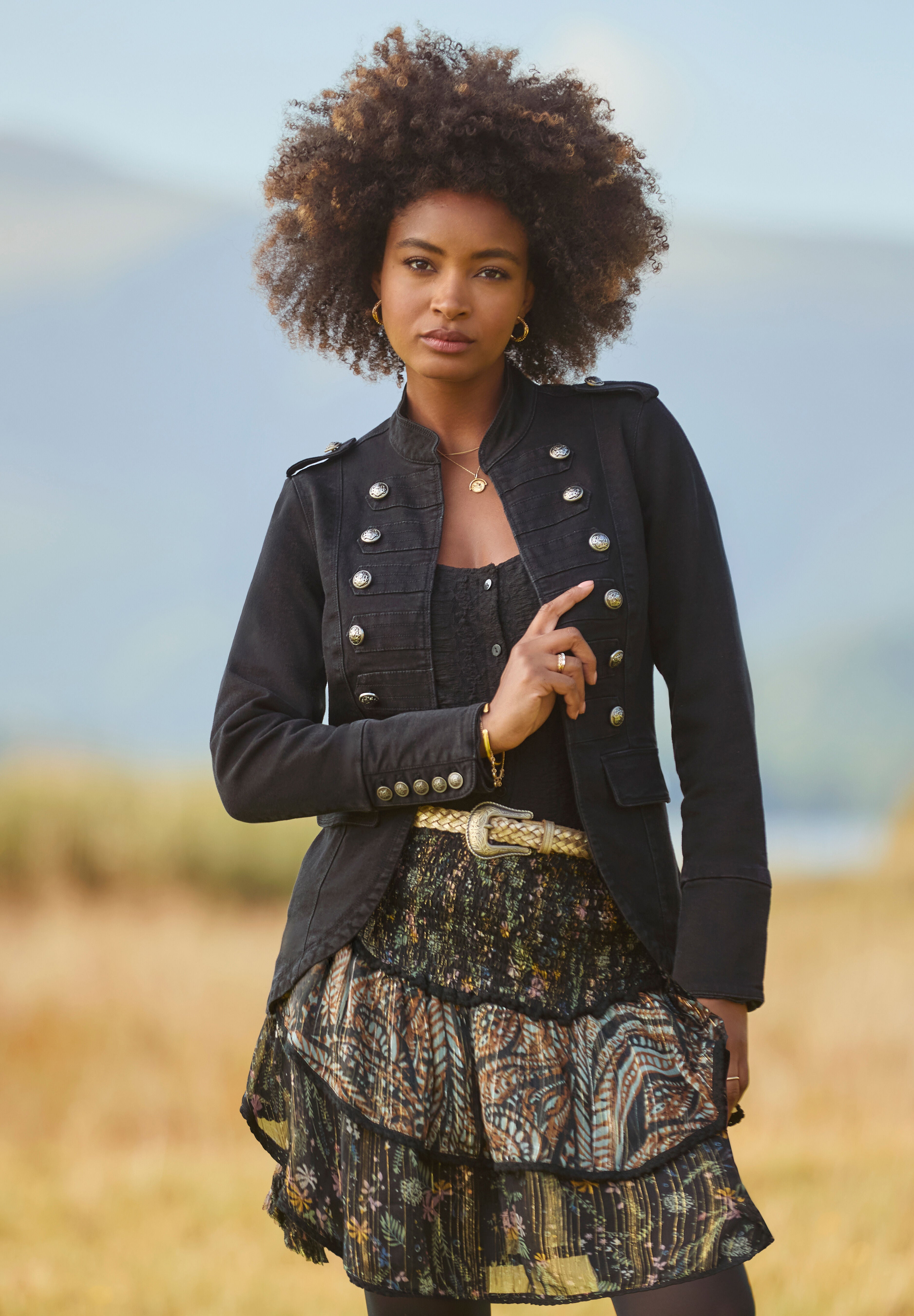 Denim Military Jacket, BLACK, alternate image number 5