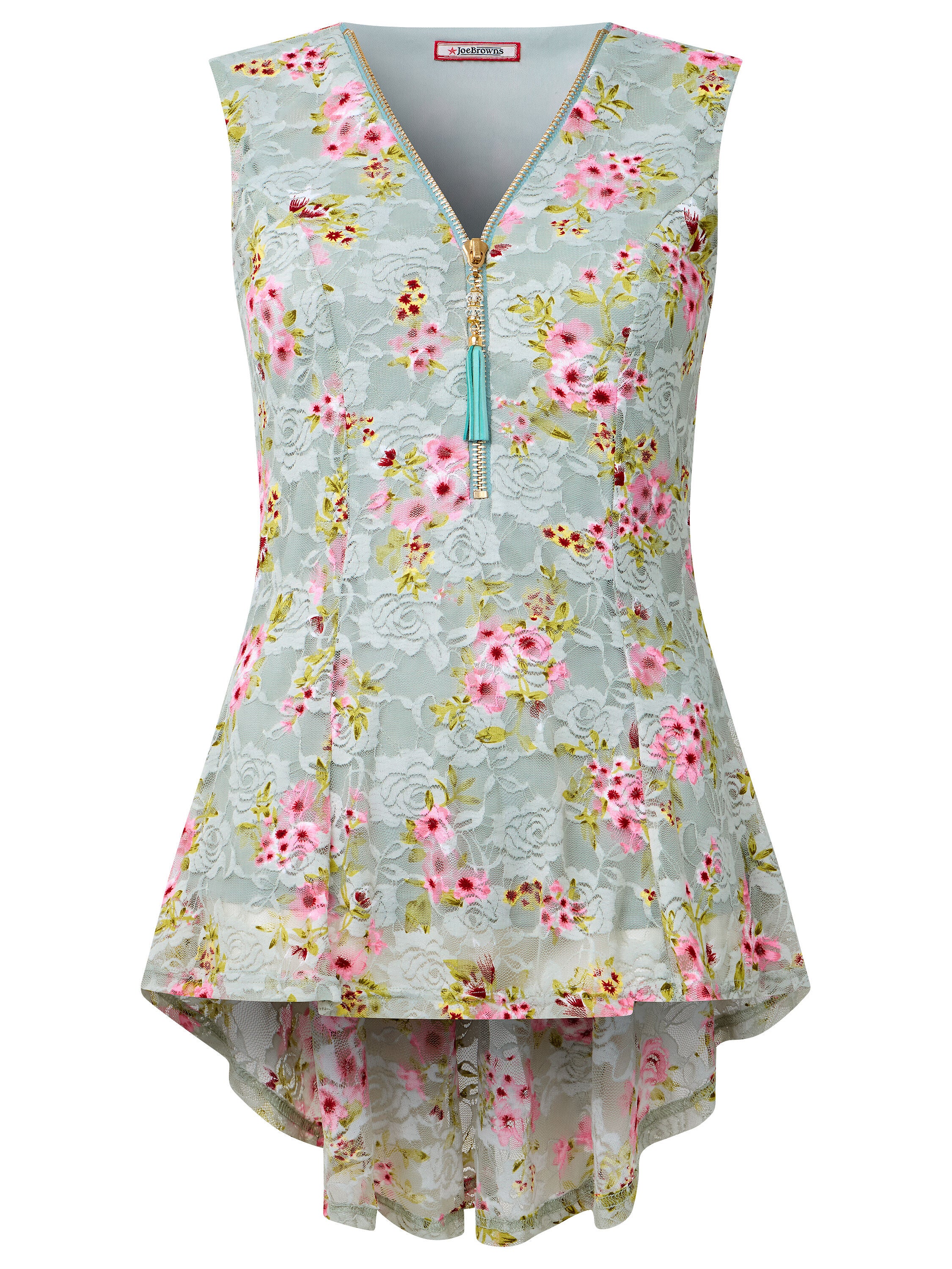 Zip Neck Sleeveless Lace Tunic, DITSY FLORAL LACE, on-hover image number 1