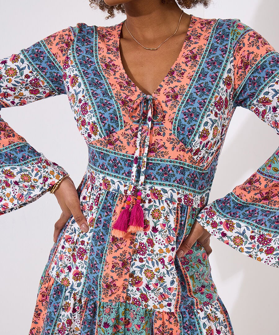 Boho Slit Front Tunic, DITSY FLORAL STRIPE, alternate image number 2