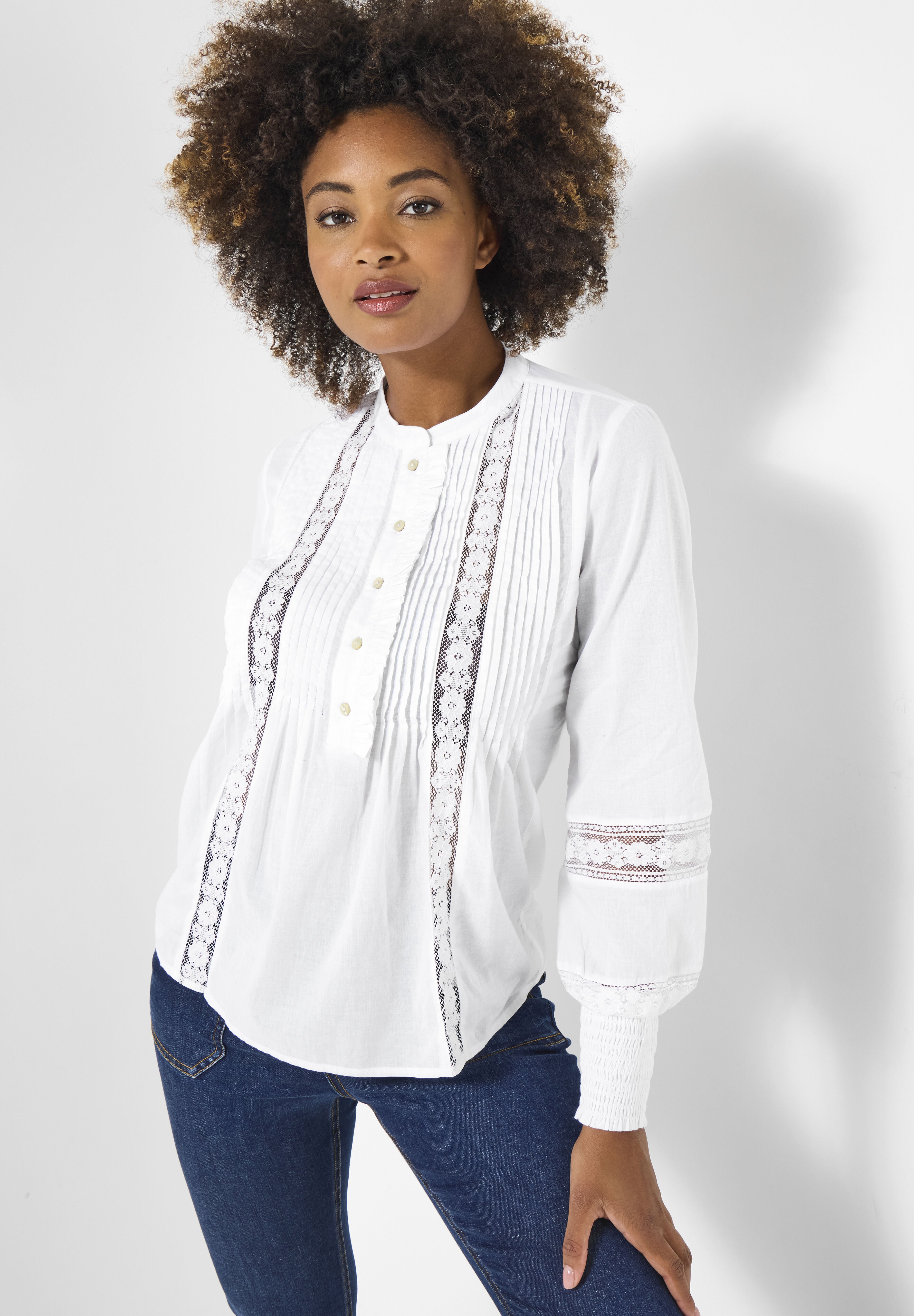 Boho Pintuck Blouse, WHITE, hi-res image number 0