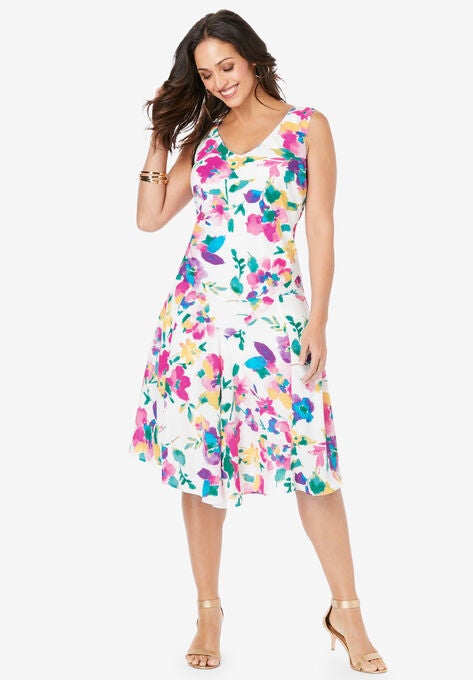 Floral Print Dress, MULTI WATERCOLOR FLORAL, hi-res image number null