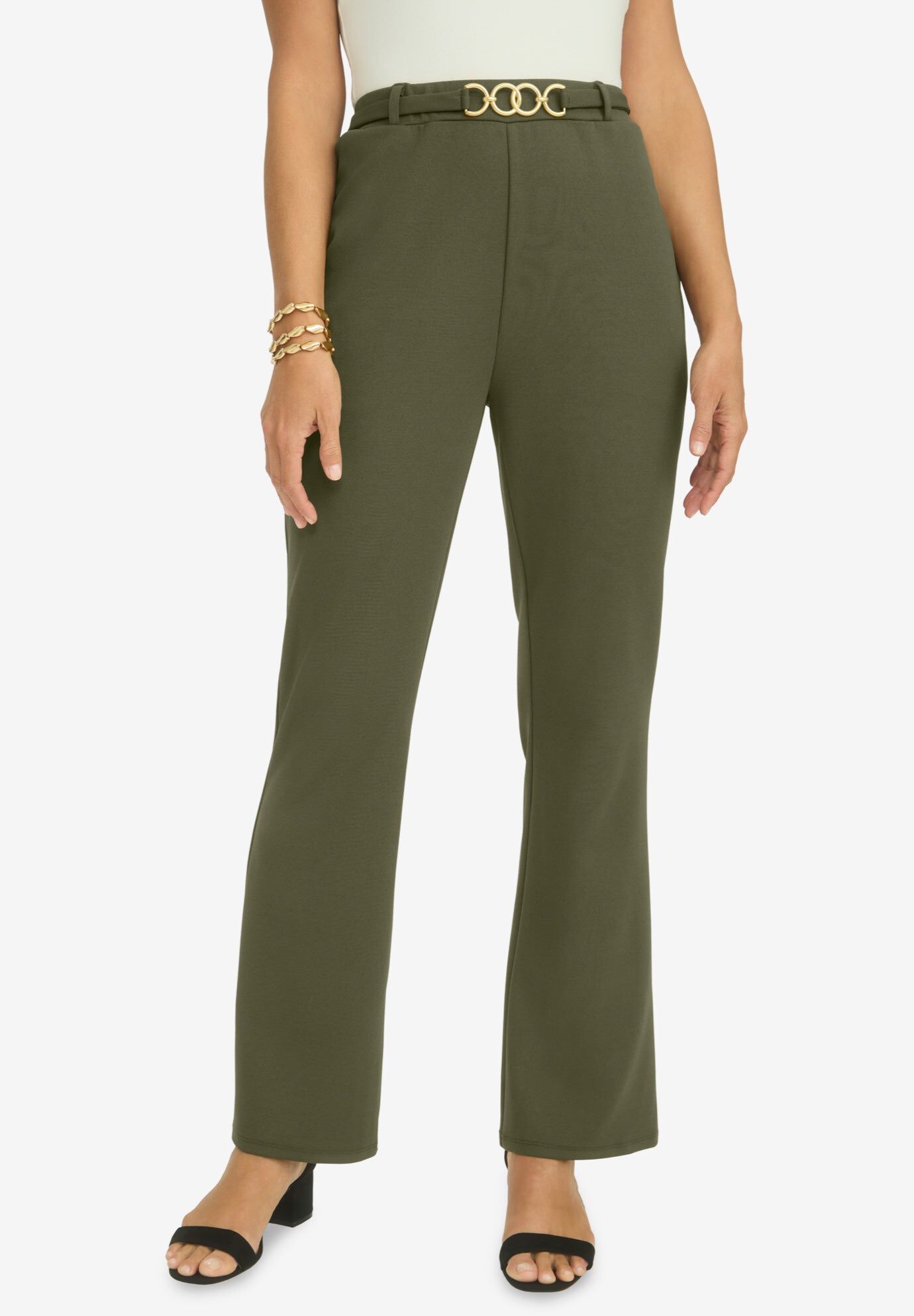 Knit Crepe Bootcut Pant, DARK OLIVE GREEN, hi-res image number 0