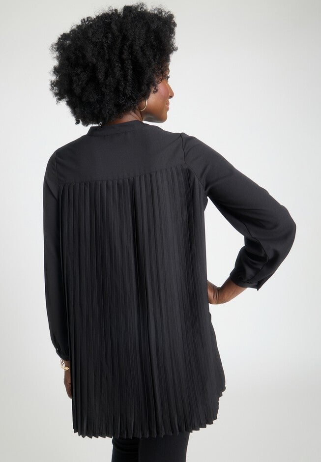 Pleated Back Georgette Tunic, BLACK, on-hover image number null