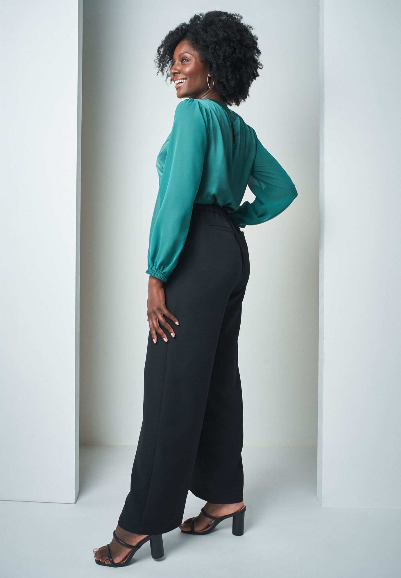 Georgette Keyhole Blouse, EMERALD GREEN, alternate image number 2