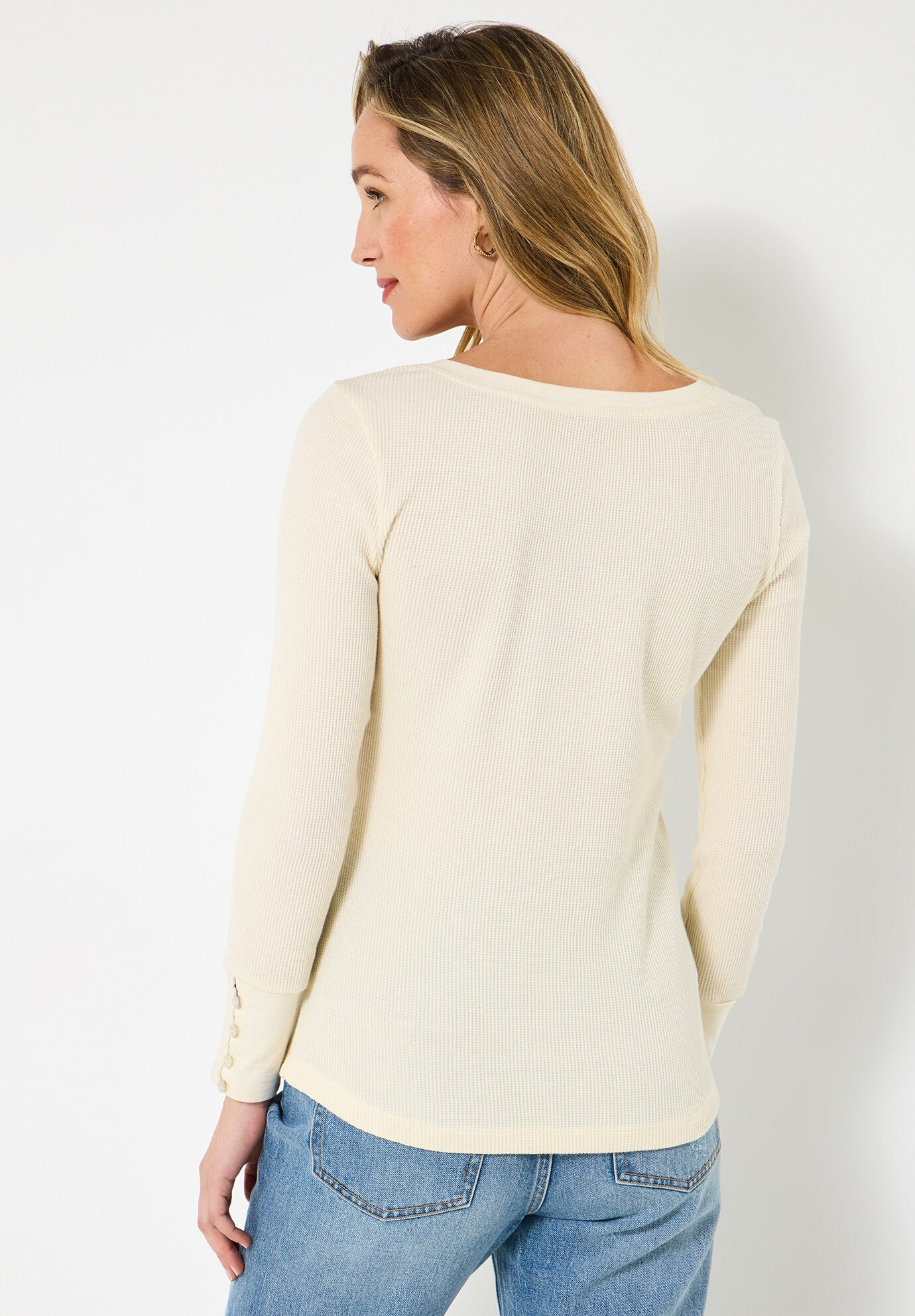 Stretch Cotton Henley Tee, CREAM FLORAL EMBROIDERY, on-hover image number 1