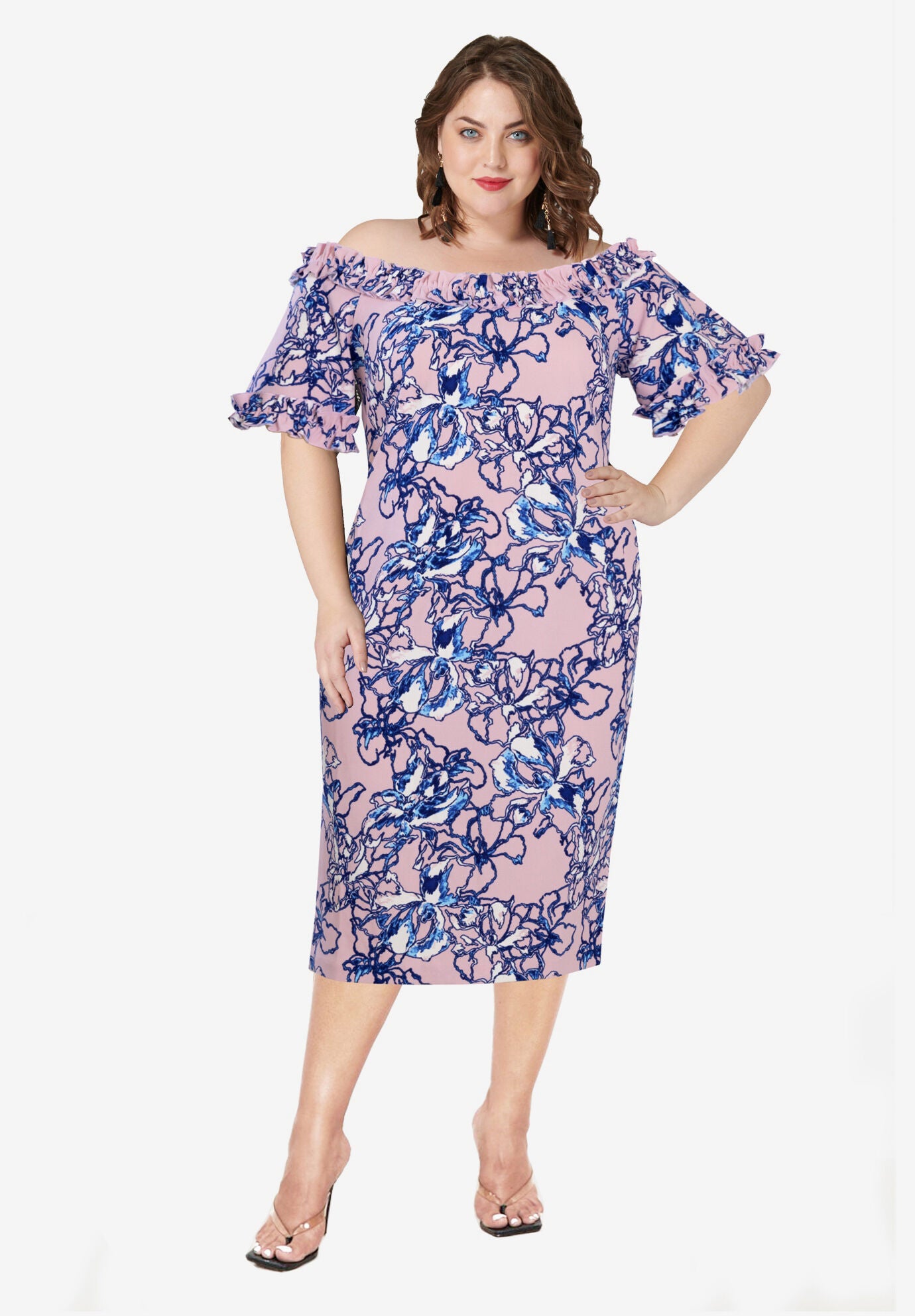 Misses Size Floral Midi Dress, LILAC, hi-res image number 0