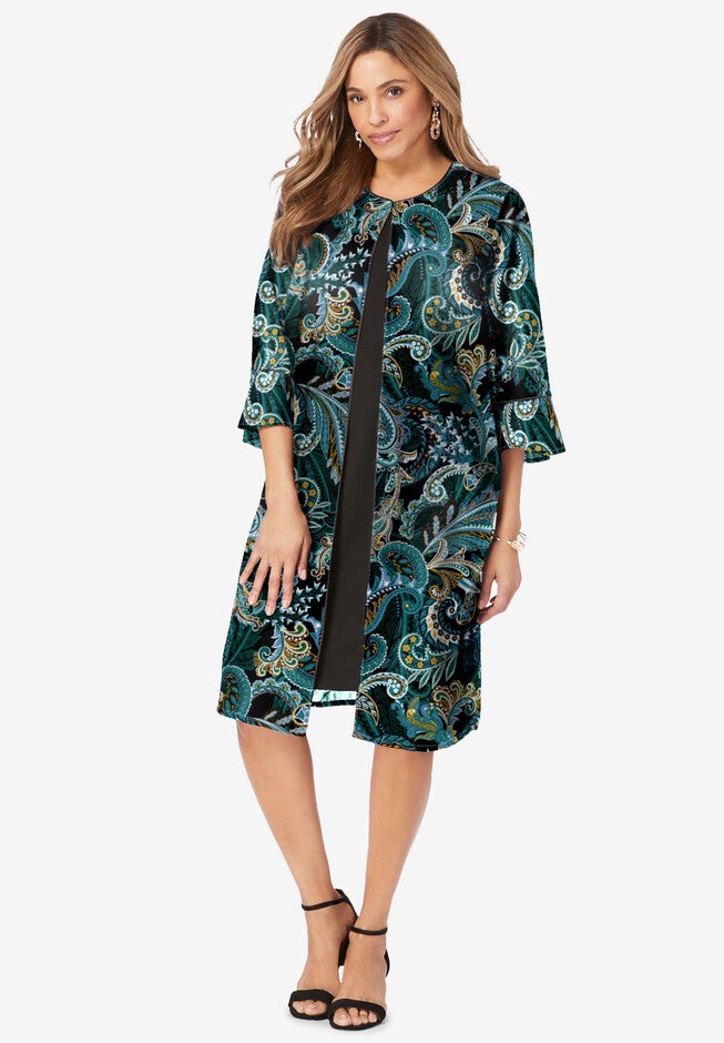 2-Piece Duster Jacket Dress, FROST TEAL PAISLEY, hi-res image number null