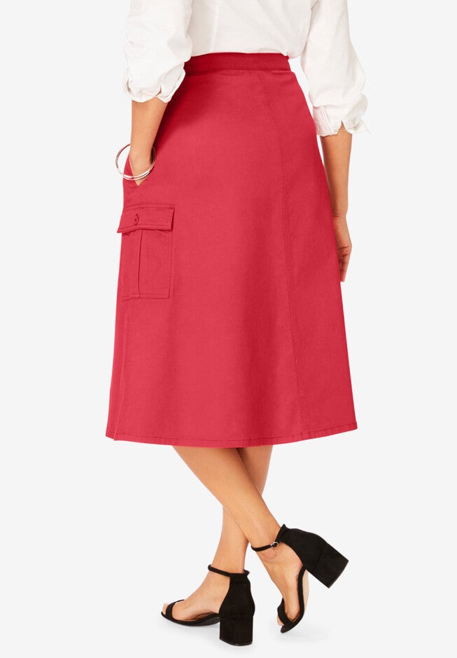 Stretch Cotton Chino Utility Skirt, , on-hover image number 1