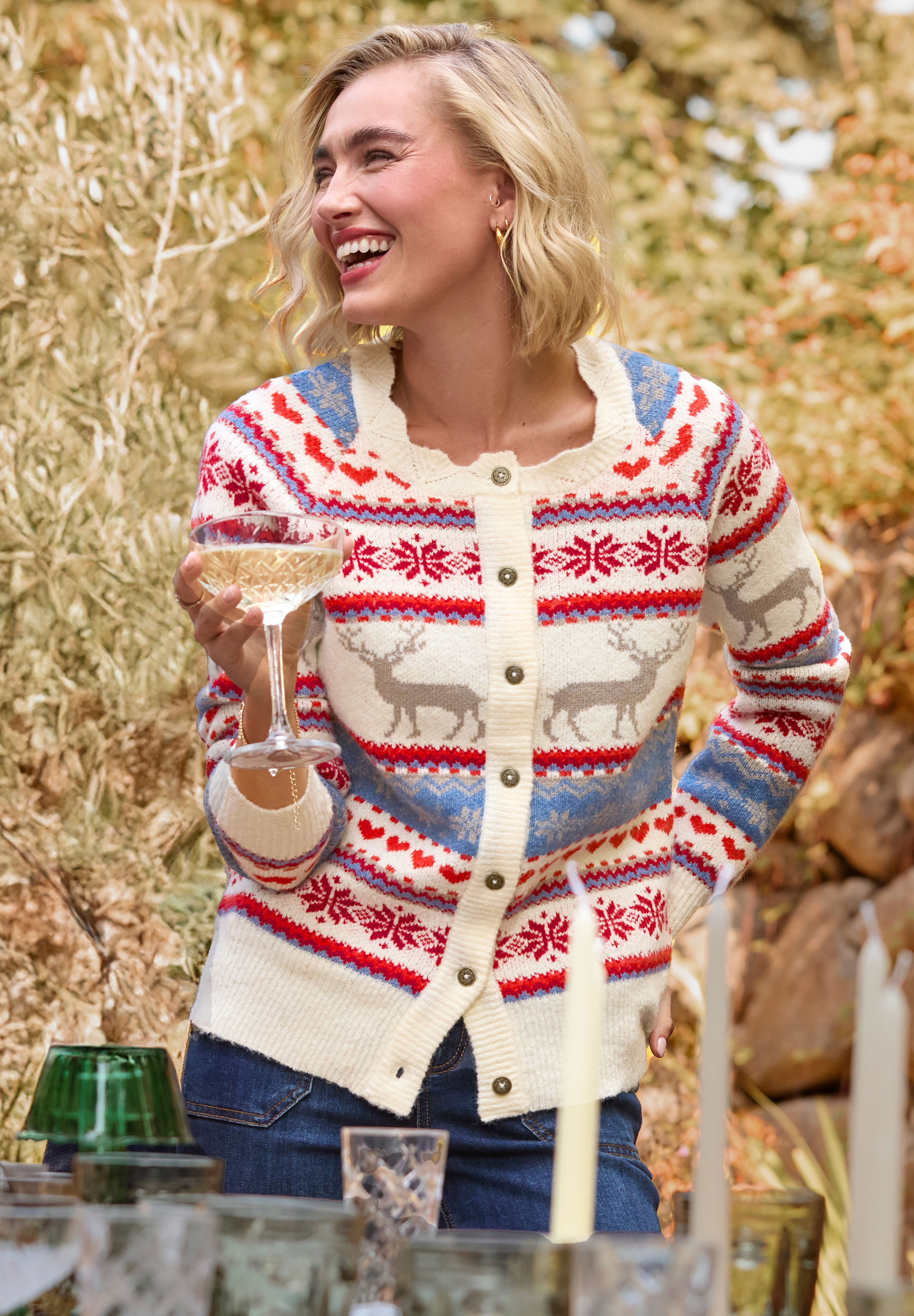 Novelty Reindeer Cardigan Sweater, REINDEER, alternate image number 5