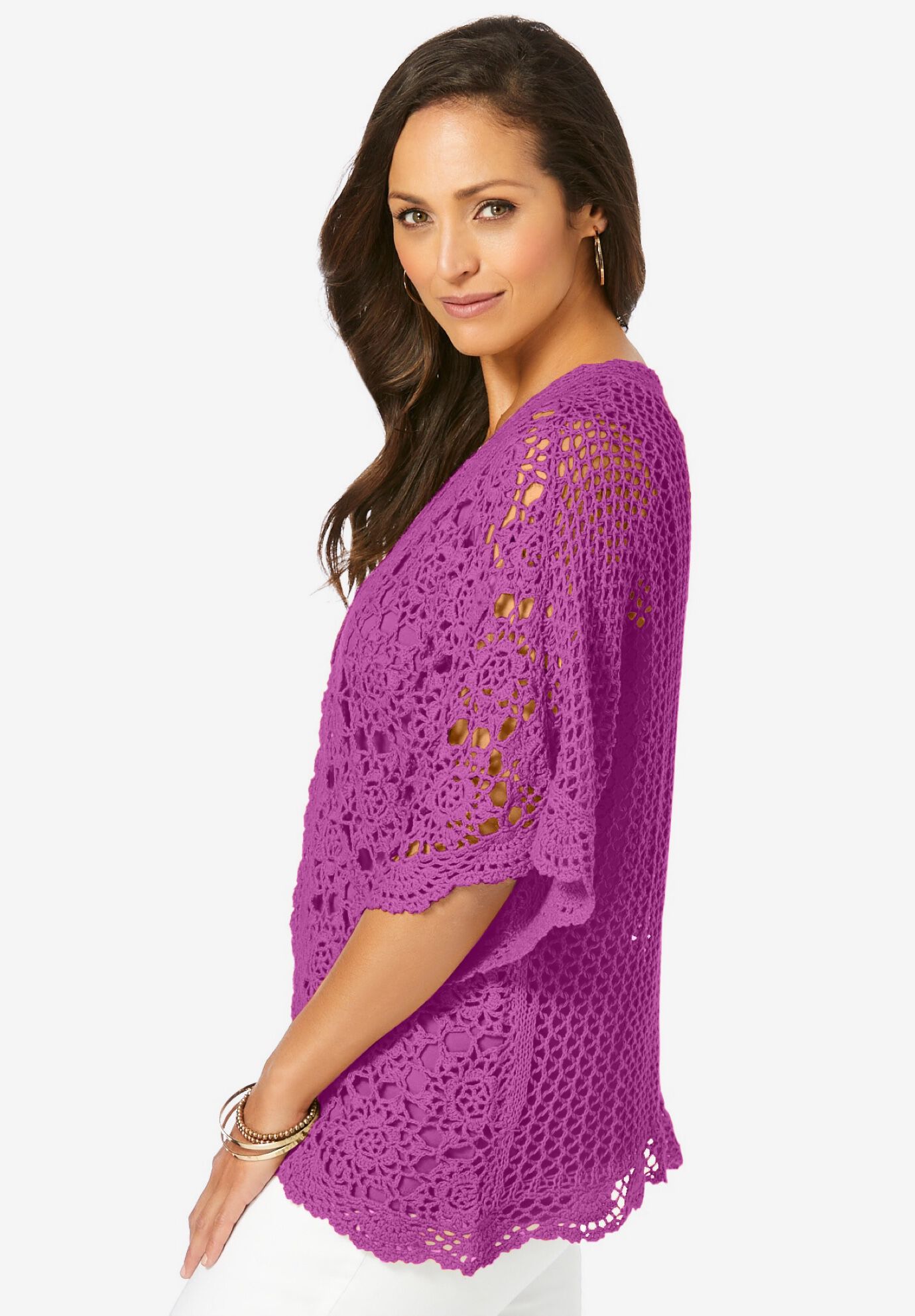 Crochet Cardigan, DEEP ORCHID, alternate image number 2