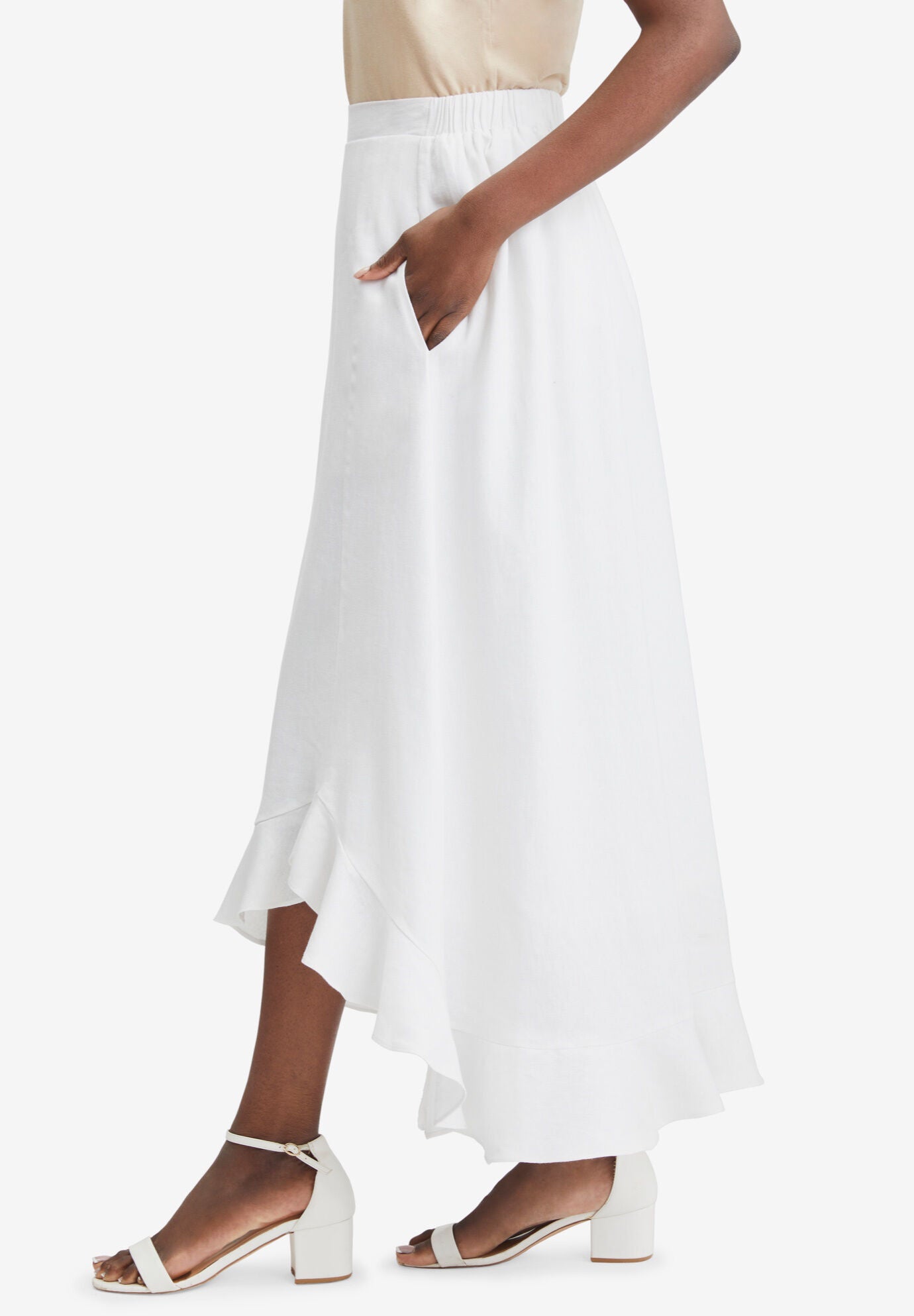 Linen Ruffle Maxi Skirt, , alternate image number 2