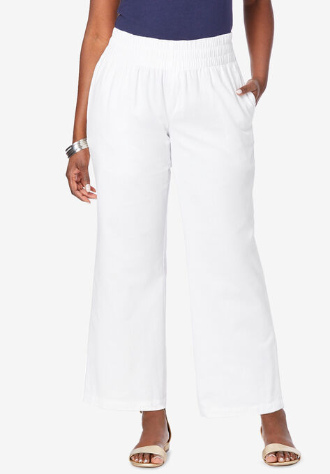 Chambray Wide Leg Pant, WHITE, hi-res image number null