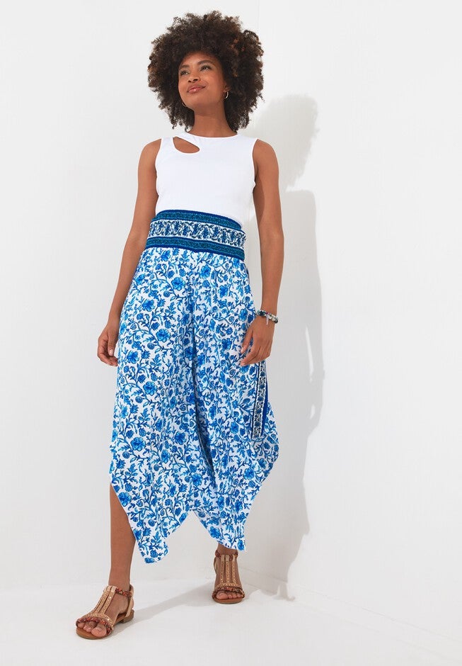 Flowy Crop Beach Pant, BLUE FLORAL, hi-res image number null
