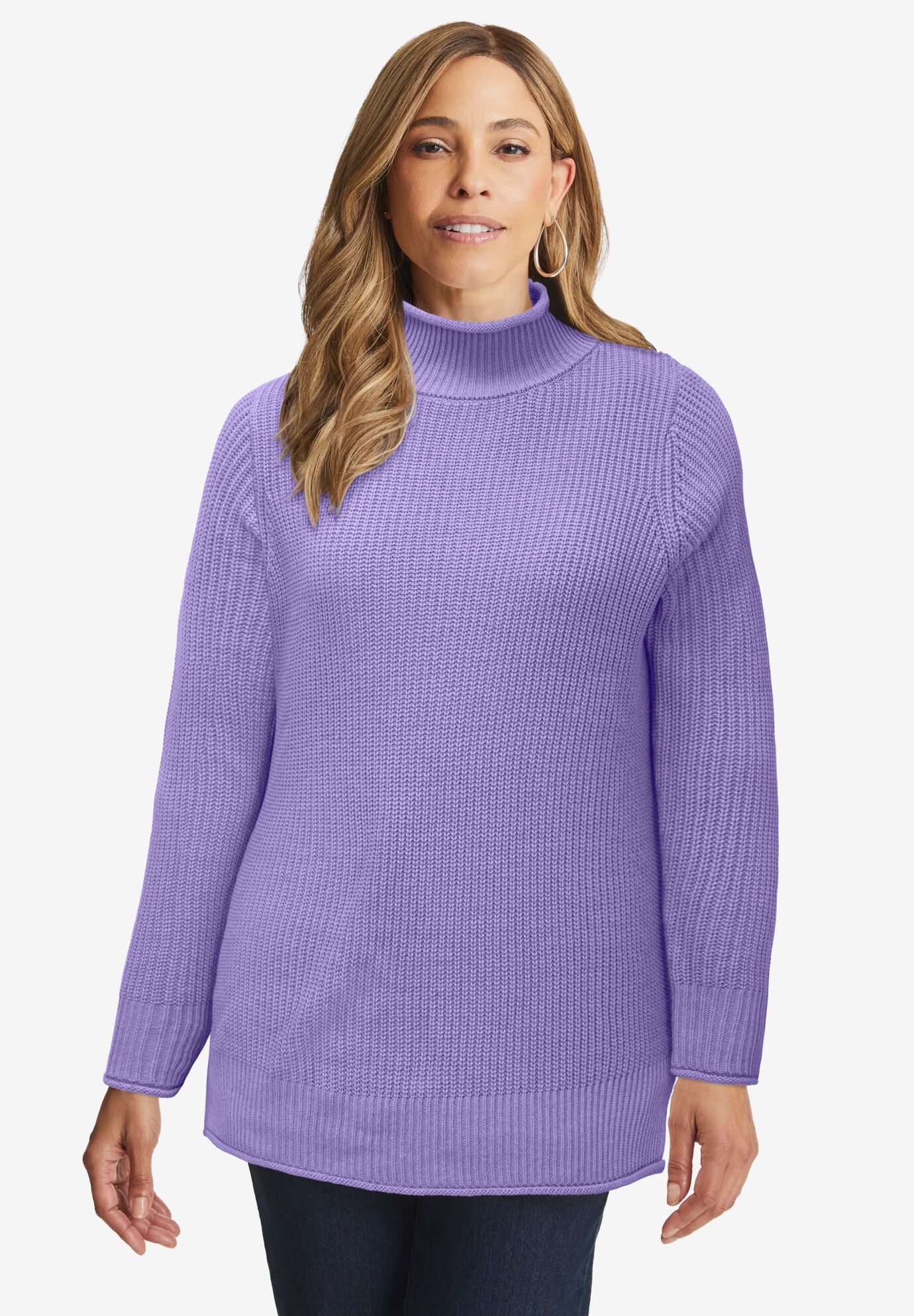 Rollneck Shaker Sweater, VINTAGE LAVENDER, hi-res image number 0