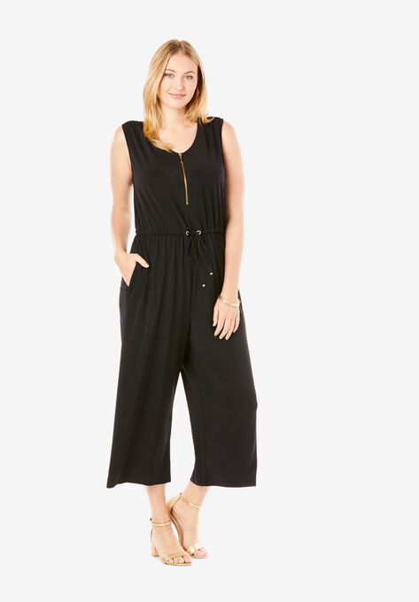 Cropped Wide-Leg Jumpsuit, BLACK, hi-res image number null