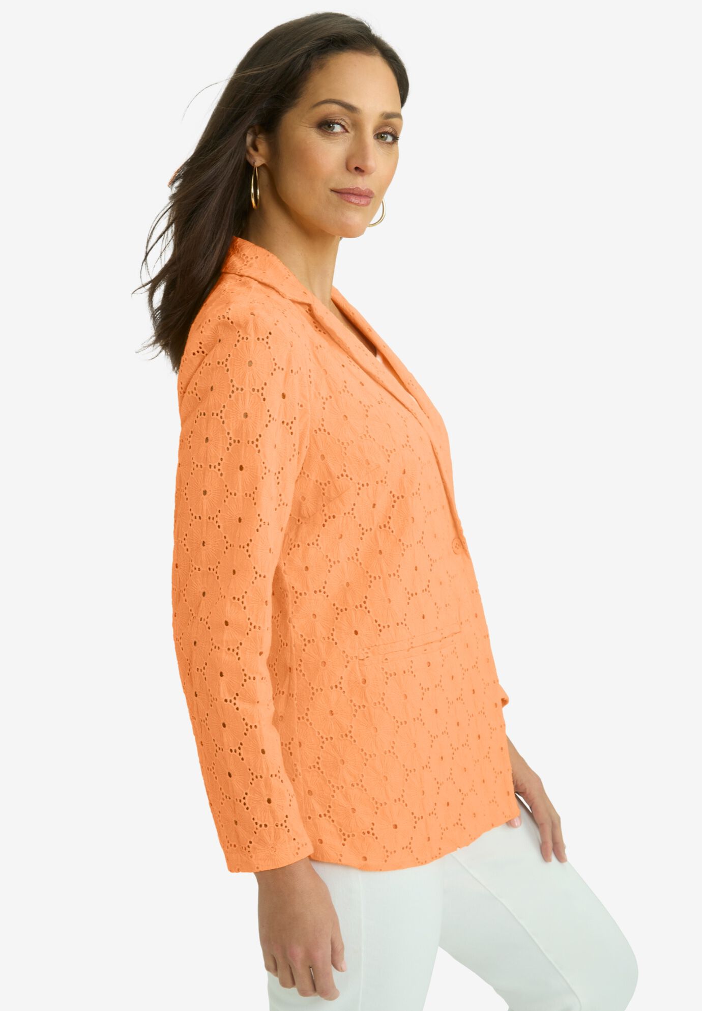 Eyelet Blazer, ORANGE MELON, alternate image number 2