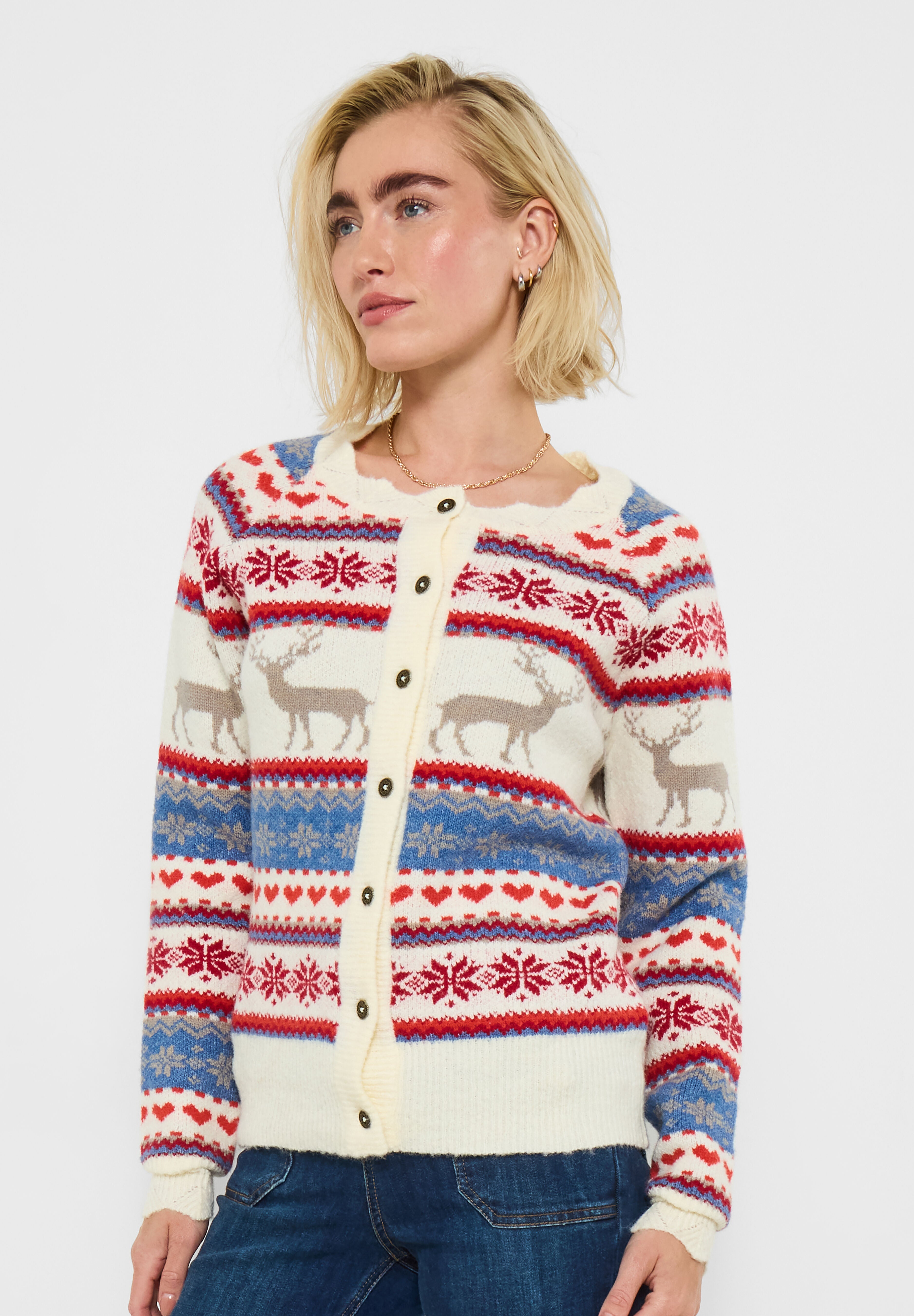 Novelty Reindeer Cardigan Sweater, REINDEER, hi-res image number 0