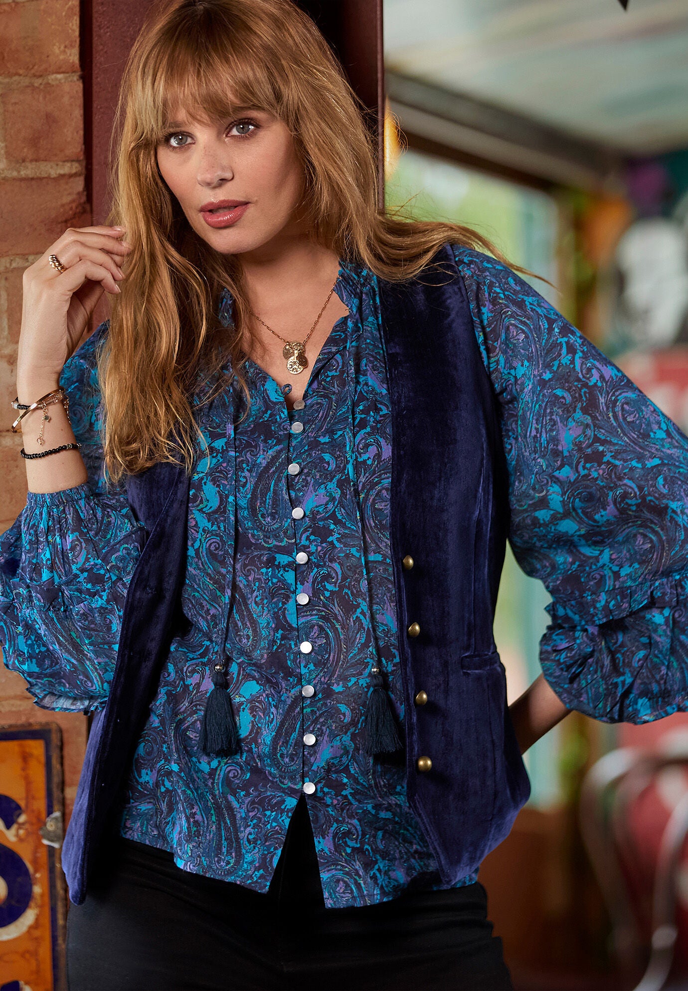 Boho Tassel Blouse, BOHO WATERCOLOR PAISLEY, alternate image number 4