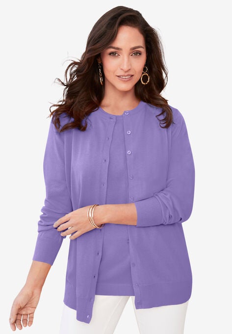 Fine Gauge Cardigan, VINTAGE LAVENDER, hi-res image number null