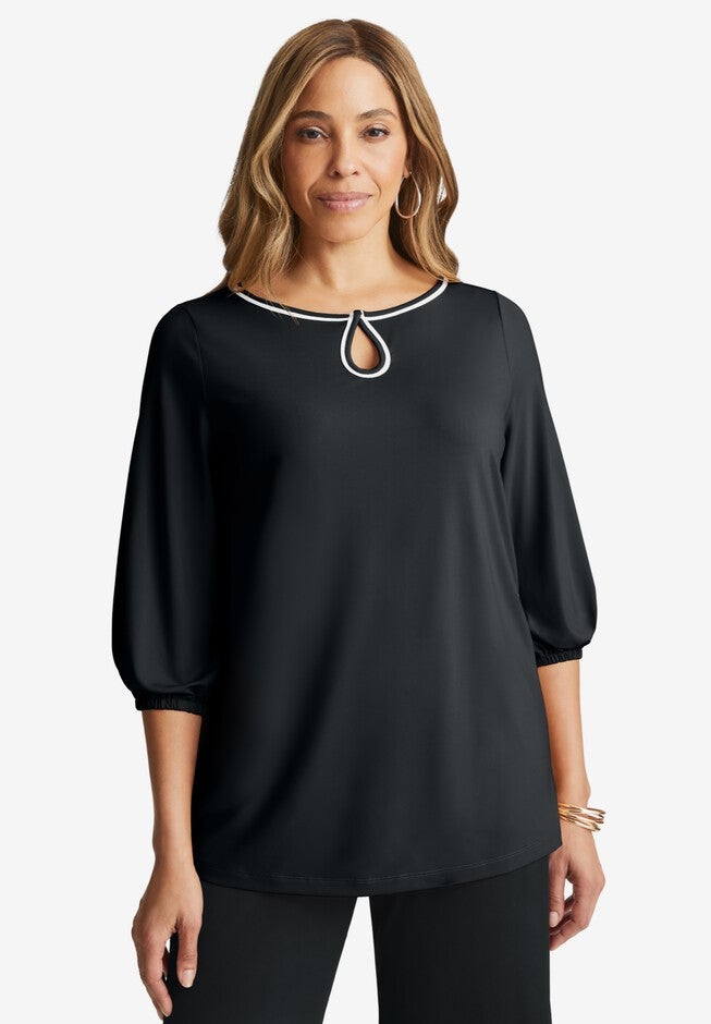 Keyhole Neck Top, BLACK, hi-res image number 0