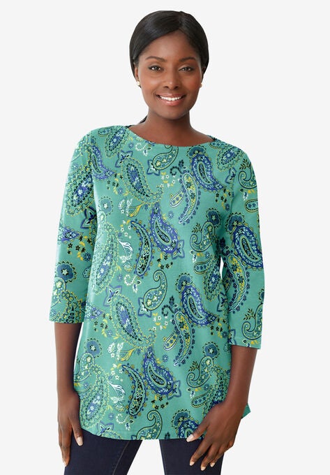Boatneck Tunic, LIGHT AQUA PLAYFUL PAISLEY, hi-res image number null