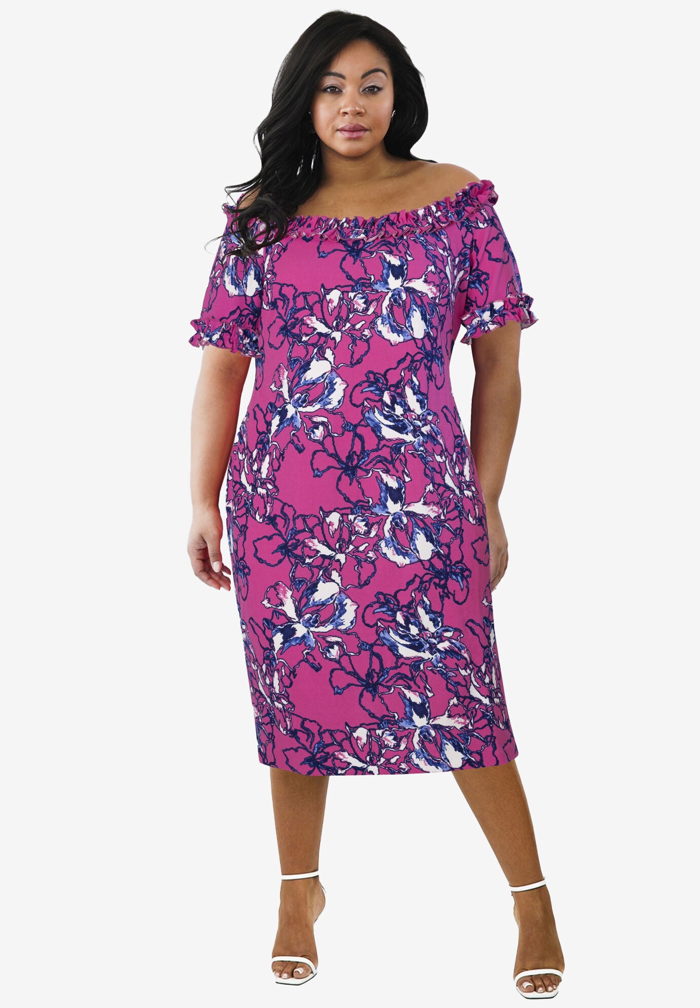 Misses Size Floral Midi Dress, PINK, hi-res image number 0