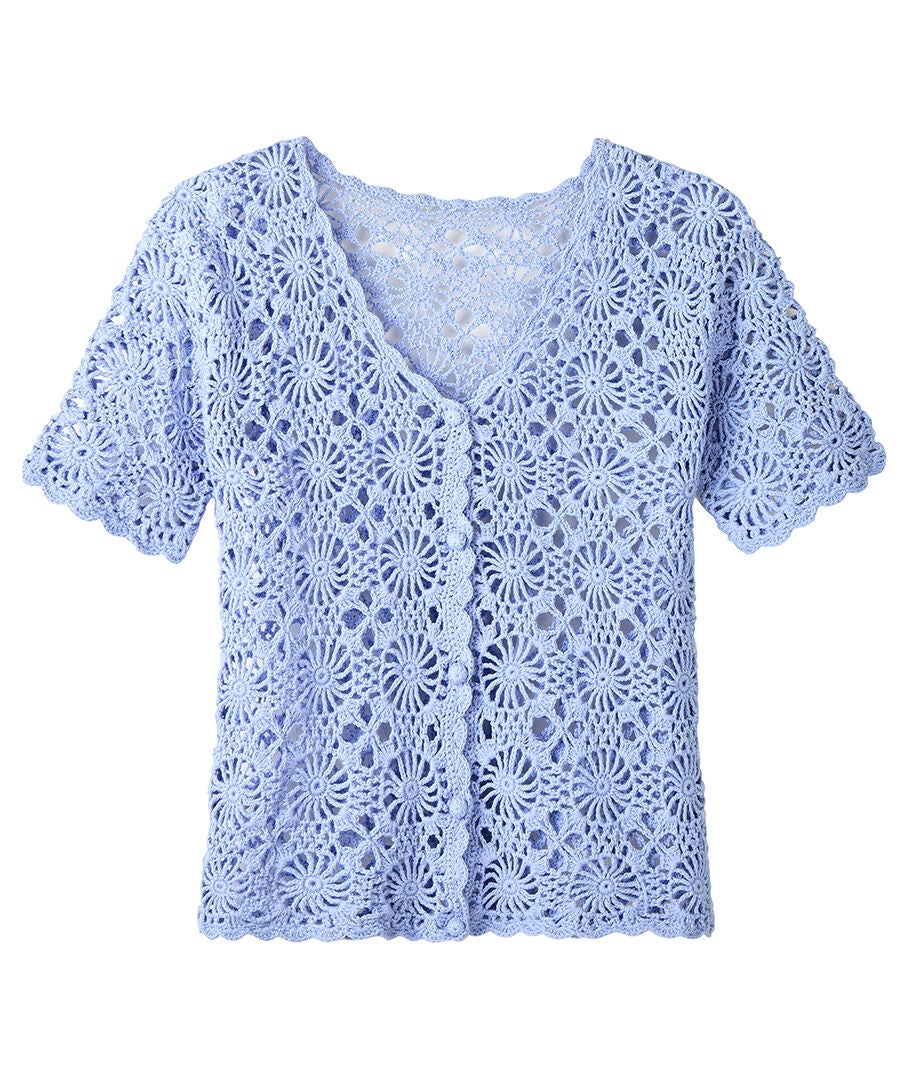 Crochet V-Neck Cardigan, FRENCH BLUE, alternate image number 3